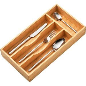 Bamboo Kitchen Drawer Organizer Silverware Utensils Tray Cutlery Knife Holder